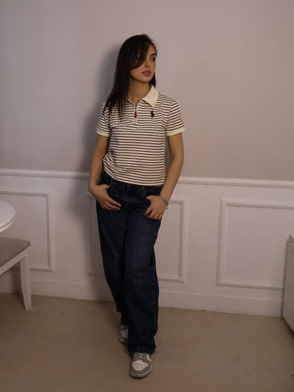 Polo t-shirt cream color lines
